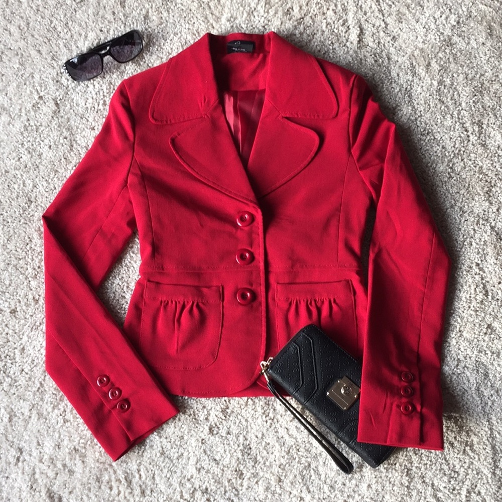 Red Tailored Women's Blazer Jacket - Elegant Suit Jacket